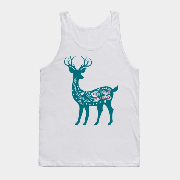 Folk Deer, Christmas Reindeer, Folk Art, Rudolph, Animal art, Happy Holidays, Wildlife t-Shirt, Deer Mug Tank Top by Style Conscious